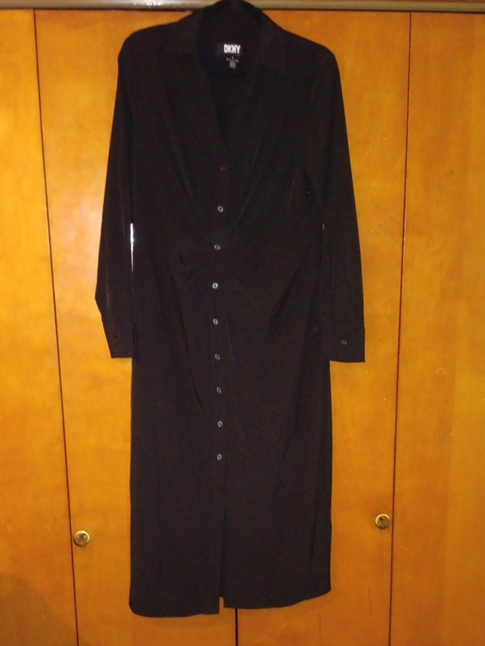 DKNY Black Long Sleeve Button-Front Maxi Shirt Dress